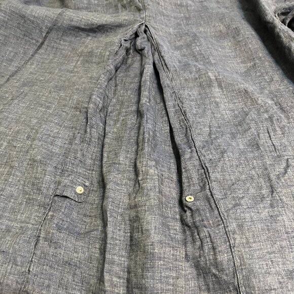 G.Botticelli 100% Linen M Tunic Dress Navy Gray Button Front 3/4 Sleeve Zip - Picture 13 of 13